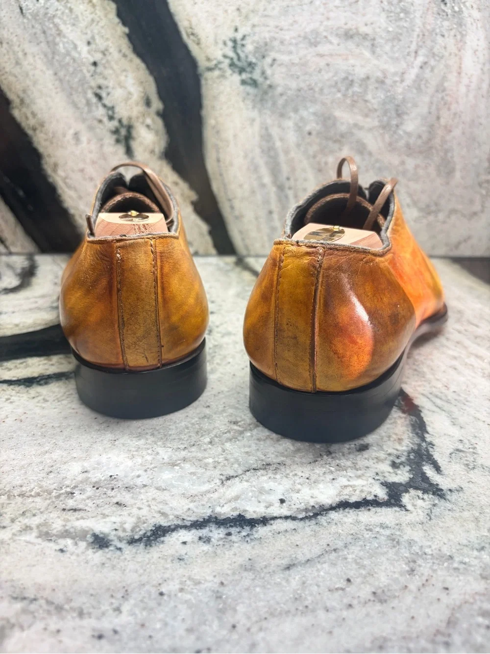 I Maschi Gold Men’s 42 Wholecut Oxford Shoes Italy Hand Patina Leather